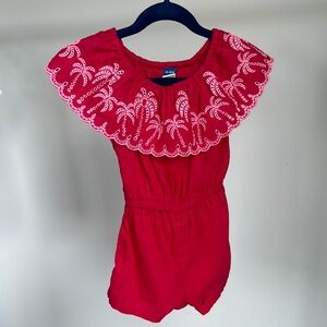 Red Kids Romper with Embroidered Collar